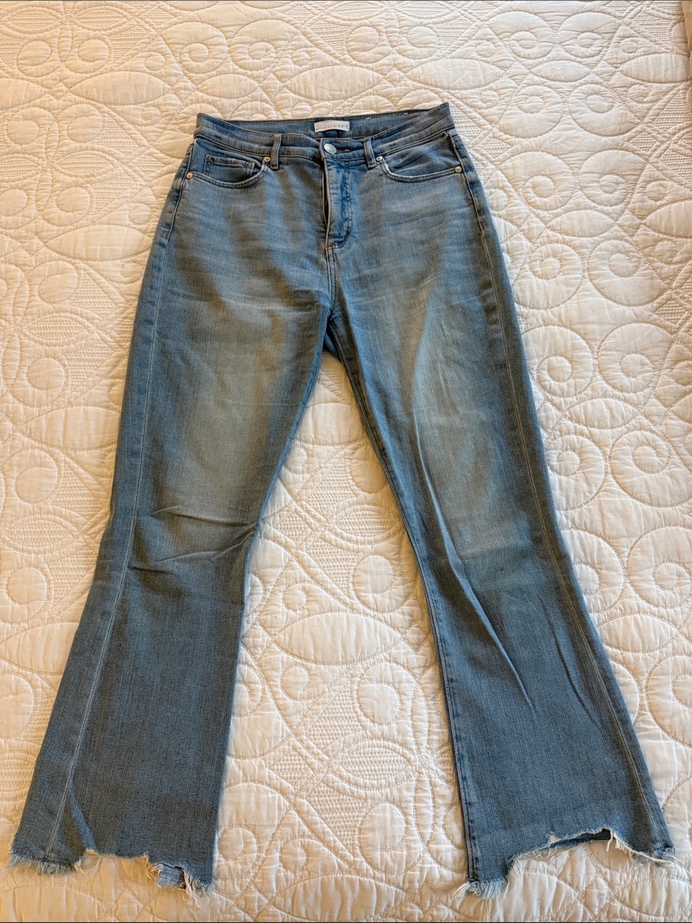 LOFT Light Blue Kick Crop Jeans with Raw Hem